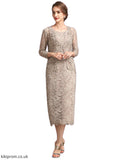 Jasmine Sheath/Column Scoop Neck Tea-Length Lace Mother of the Bride Dress With Sequins STB126P0014898