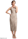 Jasmine Sheath/Column Scoop Neck Tea-Length Lace Mother of the Bride Dress With Sequins STB126P0014898