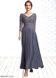 Alexa A-Line V-neck Ankle-Length Chiffon Lace Mother of the Bride Dress STB126P0014899