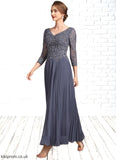 Alexa A-Line V-neck Ankle-Length Chiffon Lace Mother of the Bride Dress STB126P0014899