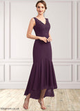 Simone Trumpet/Mermaid V-neck Asymmetrical Chiffon Mother of the Bride Dress With Lace Beading Sequins STB126P0014902