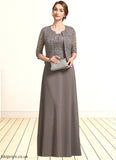 Salome A-Line Square Neckline Floor-Length Chiffon Lace Mother of the Bride Dress STB126P0014904