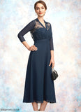 Jada A-Line V-neck Tea-Length Chiffon Lace Mother of the Bride Dress STB126P0014905