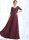 Sariah Empire V-neck Floor-Length Chiffon Mother of the Bride Dress With Beading STB126P0014906