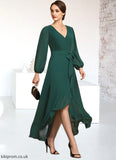 Quinn A-Line V-neck Asymmetrical Chiffon Mother of the Bride Dress With Bow(s) Cascading Ruffles STB126P0014909