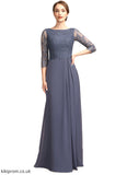 Belen A-Line Scoop Neck Floor-Length Chiffon Lace Mother of the Bride Dress With Ruffle STB126P0014917