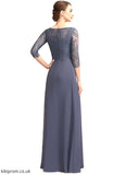 Belen A-Line Scoop Neck Floor-Length Chiffon Lace Mother of the Bride Dress With Ruffle STB126P0014917