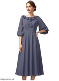 Daisy A-Line Scoop Neck Tea-Length Chiffon Mother of the Bride Dress With Cascading Ruffles STB126P0014920