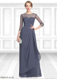 Kelsie A-Line Scoop Neck Floor-Length Chiffon Mother of the Bride Dress With Beading Sequins Cascading Ruffles STB126P0014921