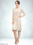 Josie Sheath/Column V-neck Knee-Length Chiffon Lace Mother of the Bride Dress With Bow(s) STB126P0014924