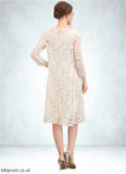 Josie Sheath/Column V-neck Knee-Length Chiffon Lace Mother of the Bride Dress With Bow(s) STB126P0014924