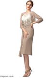 Anahi Sheath/Column Scoop Neck Knee-Length Chiffon Lace Mother of the Bride Dress STB126P0014927