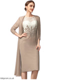 Anahi Sheath/Column Scoop Neck Knee-Length Chiffon Lace Mother of the Bride Dress STB126P0014927