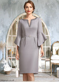 Willow Sheath/Column V-neck Knee-Length Stretch Crepe Mother of the Bride Dress With Beading STB126P0014928