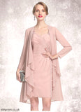 Nathaly Sheath/Column Sweetheart Knee-Length Chiffon Mother of the Bride Dress With Ruffle Lace STB126P0014929