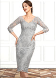 Annie Sheath/Column V-neck Knee-Length Lace Mother of the Bride Dress STB126P0014931