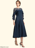 Hailey A-Line Scoop Neck Tea-Length Chiffon Lace Mother of the Bride Dress With Beading Cascading Ruffles STB126P0014952