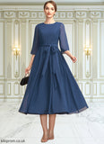 Sharon A-Line Scoop Neck Tea-Length Chiffon Mother of the Bride Dress With Ruffle Bow(s) STB126P0014954