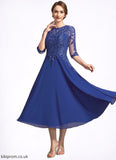 Haylie A-Line Scoop Neck Tea-Length Chiffon Lace Mother of the Bride Dress With Sequins STB126P0014959