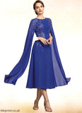 Esther A-Line Scoop Neck Tea-Length Chiffon Lace Mother of the Bride Dress With Sequins STB126P0014960