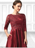 Kiley A-Line Scoop Neck Asymmetrical Satin Lace Mother of the Bride Dress With Sequins Pockets STB126P0014962