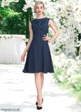 Emilia A-Line Scoop Neck Knee-Length Chiffon Lace Mother of the Bride Dress With Ruffle STB126P0014966
