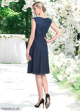 Emilia A-Line Scoop Neck Knee-Length Chiffon Lace Mother of the Bride Dress With Ruffle STB126P0014966