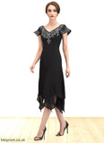 Serenity A-Line V-neck Tea-Length Chiffon Lace Mother of the Bride Dress With Sequins STB126P0014967