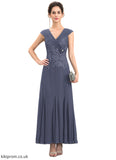 Kaylee A-Line V-neck Ankle-Length Chiffon Lace Mother of the Bride Dress With Ruffle Beading STB126P0014971