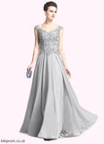Penelope A-Line V-neck Floor-Length Chiffon Mother of the Bride Dress With Appliques Lace STB126P0014974