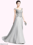 Penelope A-Line V-neck Floor-Length Chiffon Mother of the Bride Dress With Appliques Lace STB126P0014974