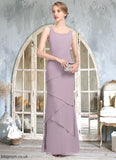 Genevieve Sheath/Column Scoop Neck Floor-Length Chiffon Mother of the Bride Dress With Beading Cascading Ruffles STB126P0014975