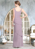 Genevieve Sheath/Column Scoop Neck Floor-Length Chiffon Mother of the Bride Dress With Beading Cascading Ruffles STB126P0014975