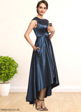 Kali A-Line Scoop Neck Asymmetrical Satin Mother of the Bride Dress With Bow(s) Pockets STB126P0014976