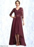 Rachel A-Line V-neck Asymmetrical Chiffon Lace Mother of the Bride Dress With Beading Sequins STB126P0014980