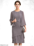 Ashlynn A-Line Scoop Neck Knee-Length Chiffon Mother of the Bride Dress With Cascading Ruffles STB126P0014981