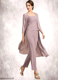Izabelle Jumpsuit/Pantsuit Square Neckline Ankle-Length Chiffon Mother of the Bride Dress With Ruffle STB126P0014984