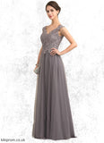 Jayla A-Line/Princess V-neck Floor-Length Tulle Lace Mother of the Bride Dress With Sequins STB126P0014985