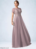 Justine A-Line Scoop Neck Floor-Length Chiffon Lace Mother of the Bride Dress With Beading Sequins STB126P0014987