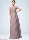 Justine A-Line Scoop Neck Floor-Length Chiffon Lace Mother of the Bride Dress With Beading Sequins STB126P0014987