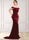 Denisse Trumpet/Mermaid Off-the-Shoulder Sweep Train Velvet Mother of the Bride Dress With Ruffle STB126P0014988