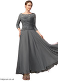 Mila A-Line Scoop Neck Ankle-Length Chiffon Lace Mother of the Bride Dress With Ruffle STB126P0014990
