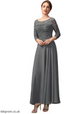 Mila A-Line Scoop Neck Ankle-Length Chiffon Lace Mother of the Bride Dress With Ruffle STB126P0014990