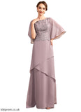 Kitty A-Line Scoop Neck Floor-Length Chiffon Lace Mother of the Bride Dress With Sequins Cascading Ruffles STB126P0014991