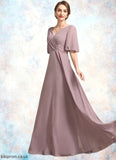 Luciana A-Line V-neck Floor-Length Chiffon Mother of the Bride Dress With Ruffle STB126P0014992