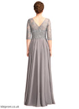 Kaydence A-Line V-neck Floor-Length Chiffon Lace Mother of the Bride Dress With Sequins STB126P0014999