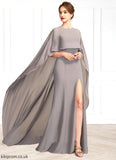 Larissa Sheath/Column Scoop Neck Sweep Train Chiffon Mother of the Bride Dress With Split Front STB126P0015000