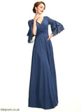 Aiyana A-Line V-neck Floor-Length Chiffon Mother of the Bride Dress With Cascading Ruffles STB126P0015003