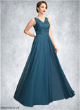 Saige A-Line V-neck Floor-Length Chiffon Lace Mother of the Bride Dress With Beading Sequins STB126P0015004