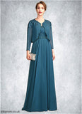 Saige A-Line V-neck Floor-Length Chiffon Lace Mother of the Bride Dress With Beading Sequins STB126P0015004